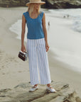Cobalt Acid Wash Tank and White Wide Leg Patch Pocket Crop Pant