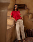 Pearl with Tamarind Stripe Cropped Straight Leg
