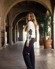 Cream Long Sleeve Applique Sweater