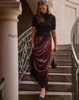 Aubergine Midi Lace Hem Skirt