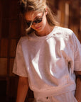 Heather Grey Short Sleeve Lace Mixed Sweatshirt
