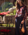Aubergine Multi Long Sleeve Bubble Hem Top