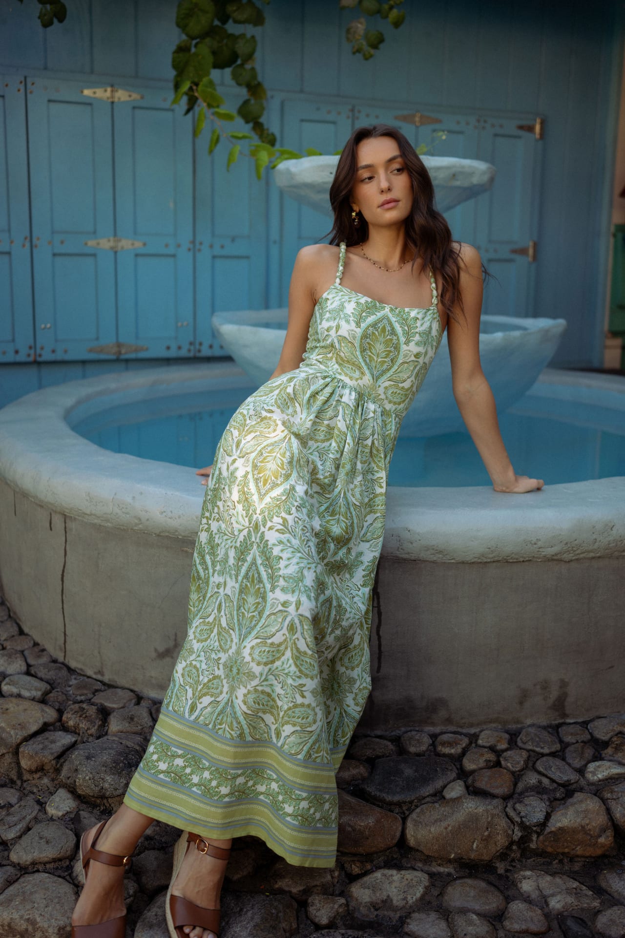 Printed Empire Waist Maxi Dress Pear