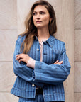 Showcase your personality with the Patch Pocket Denim Jacket in striking 'Indigo Stripe Denim'.