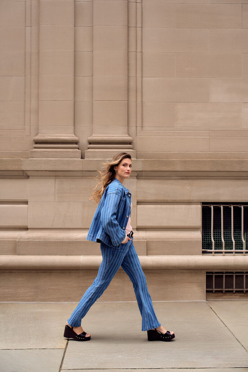 Create your signature style with our 'Indigo Stripe Denim' Eiffel Flare Leg- Striped.