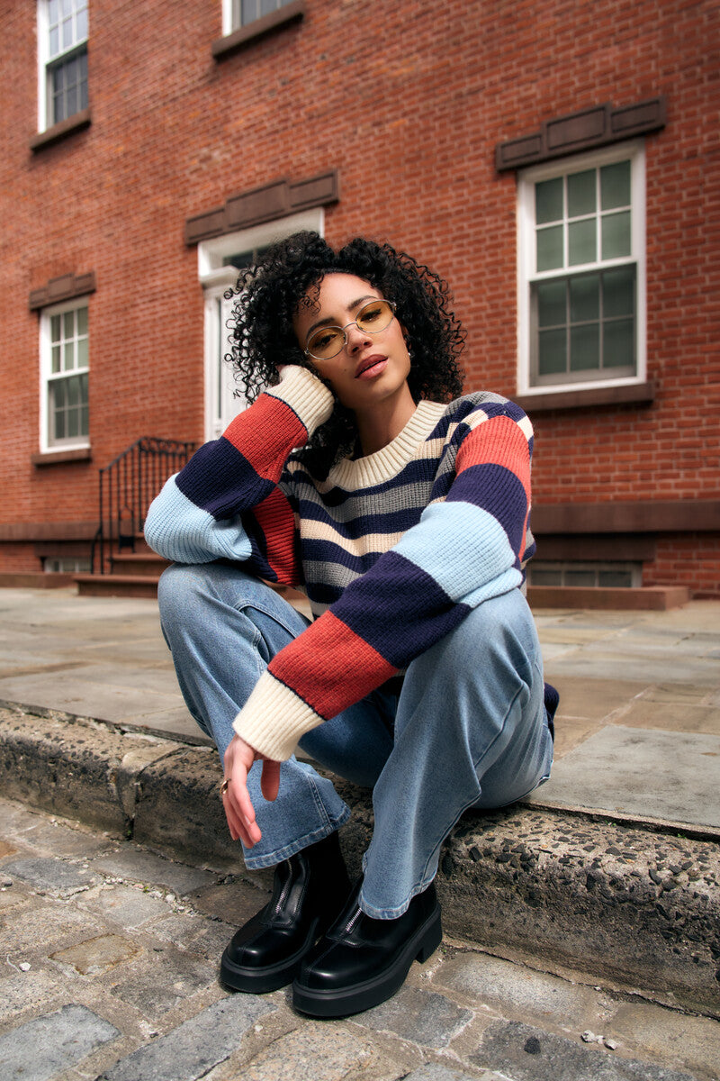 Navy Multi  Long Sleeve Striped Sweater