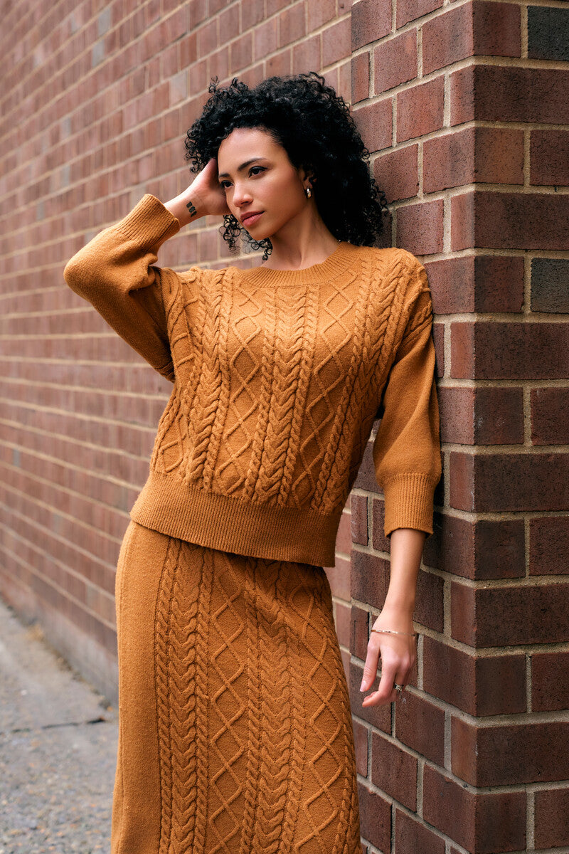 Ochre Three Quarter Sleeve Crew Neck Sweater