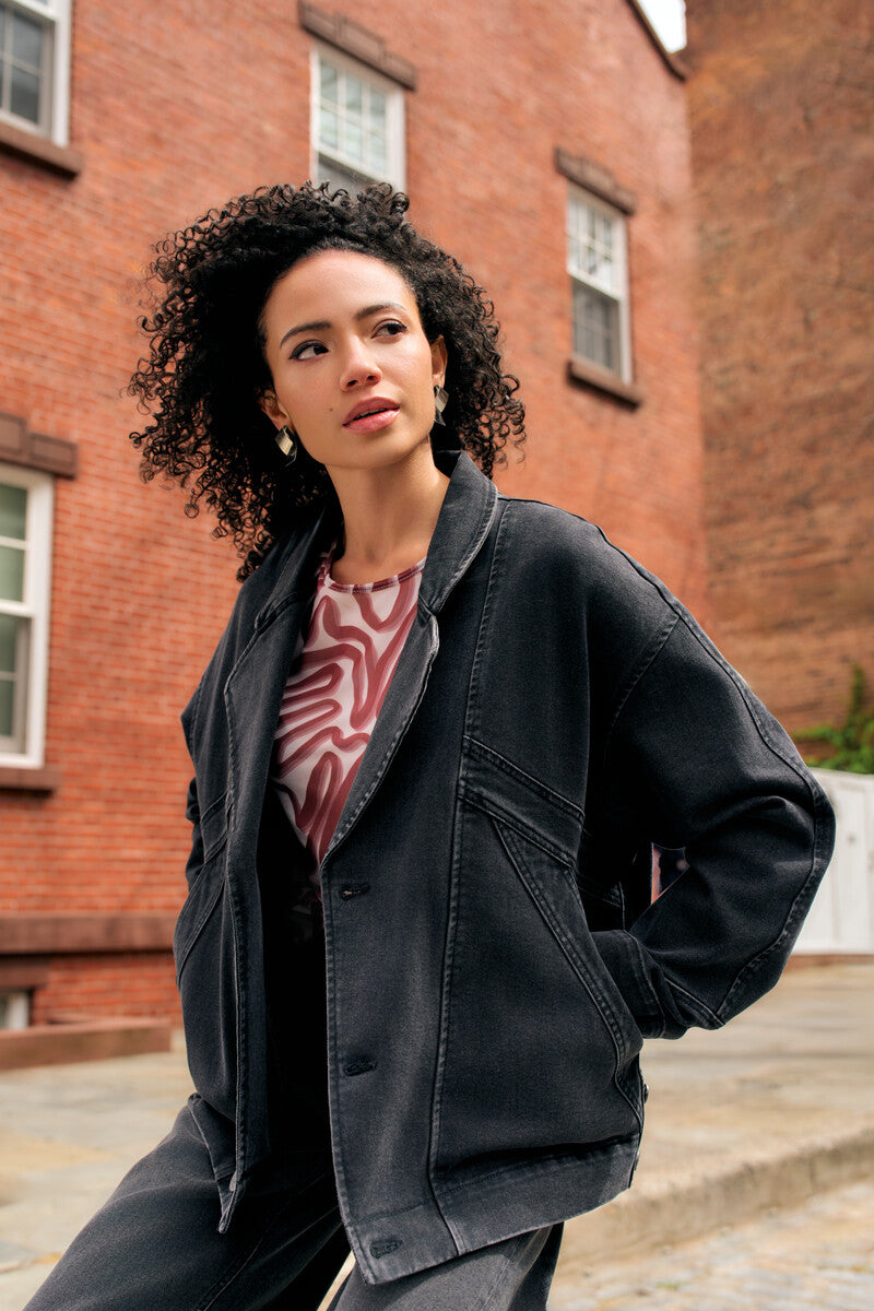 Dark Vintage Washed Spliced Retro Denim Jacket