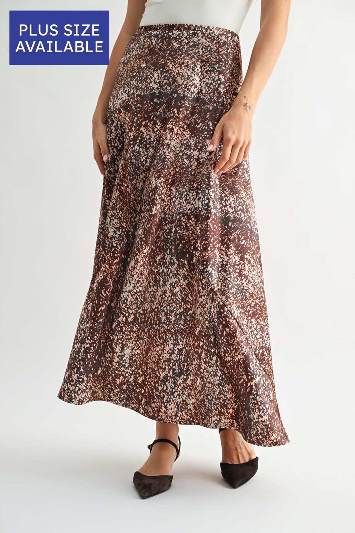 Brown Multi  Plus-Size Savoy Bias Skirt