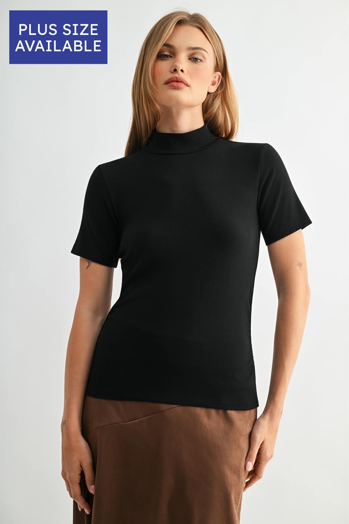 Black  Plus-Size Short Sleeve Mock Neck Top