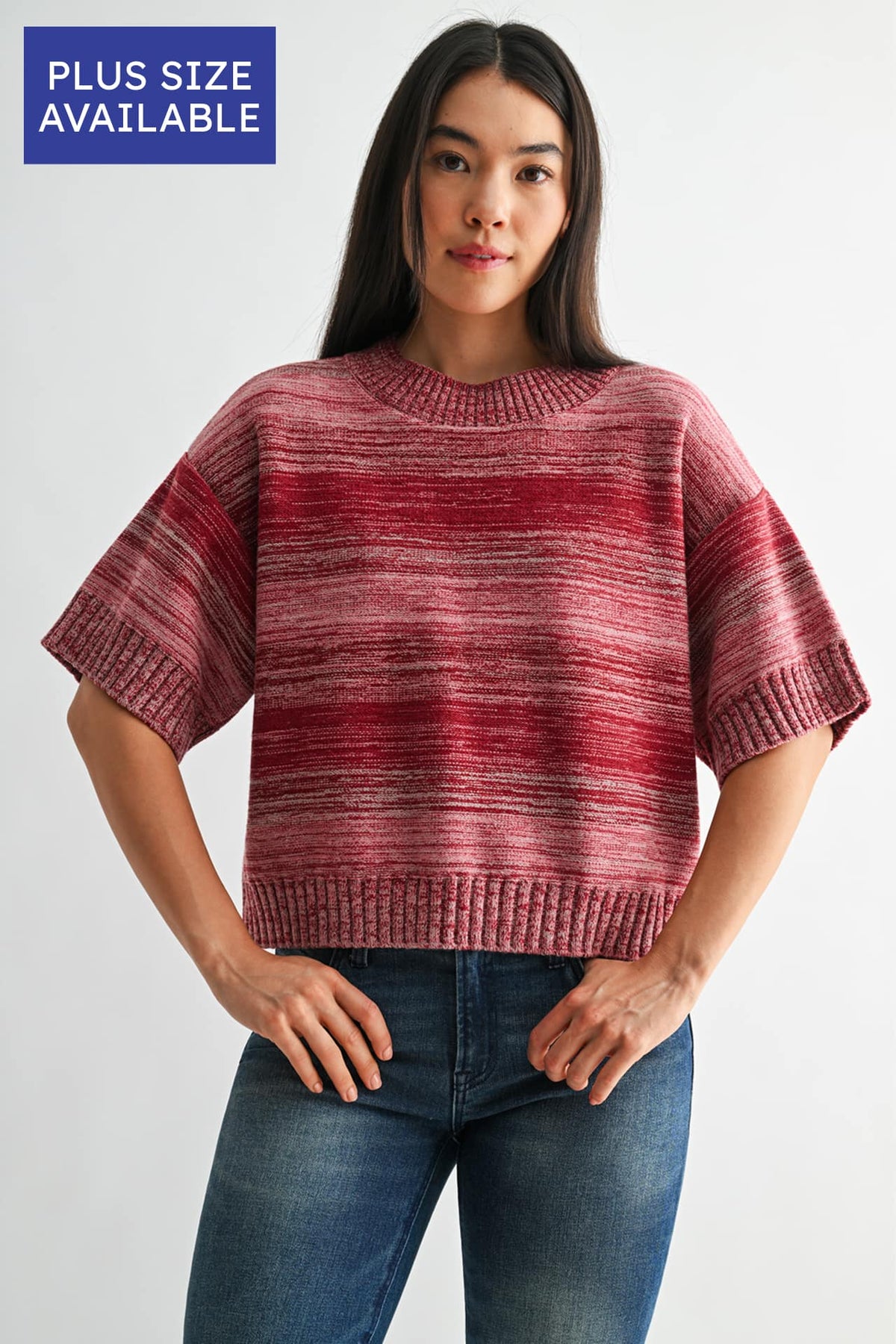 Cherry Plus-Size Broome Striped Crop Sweater