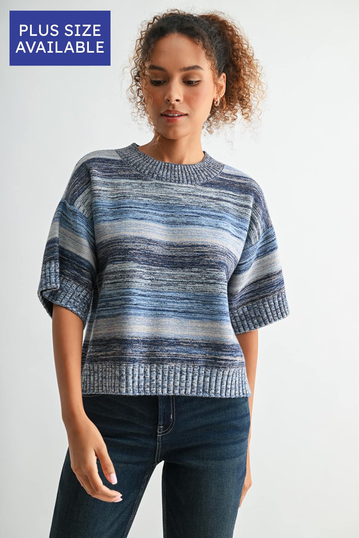 Navy Plus-Size Broome Striped Crop Sweater