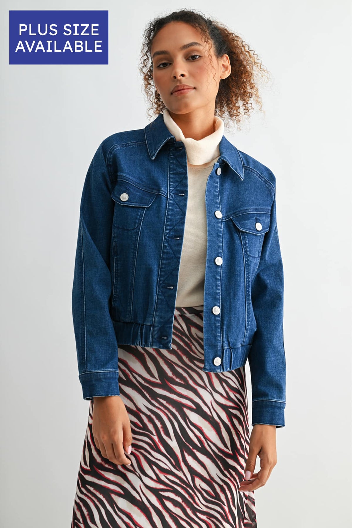 Medium Indigo Plus-Size Bomber Jacket