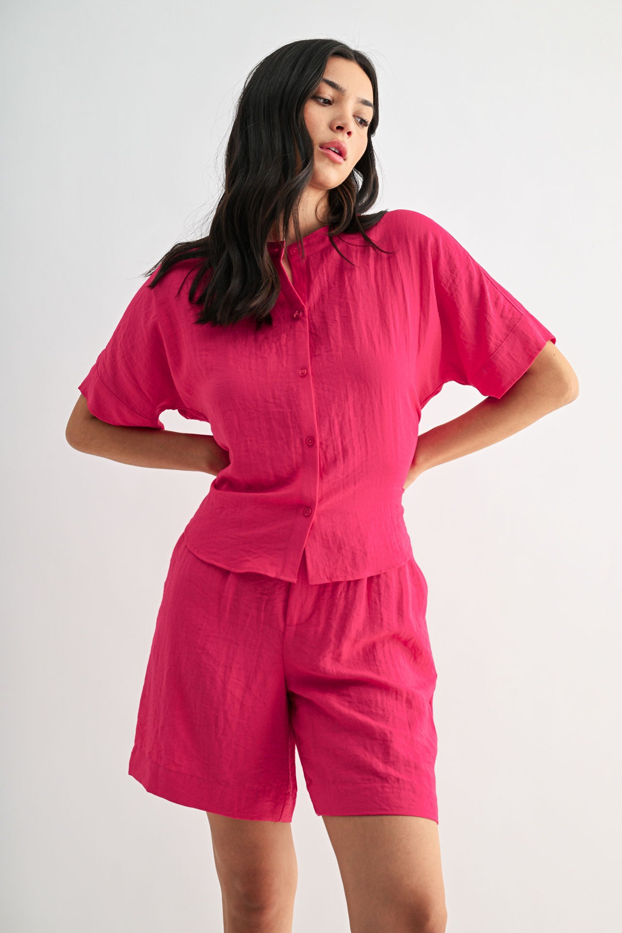 Bright Rose Relaxed Button Down Shirt