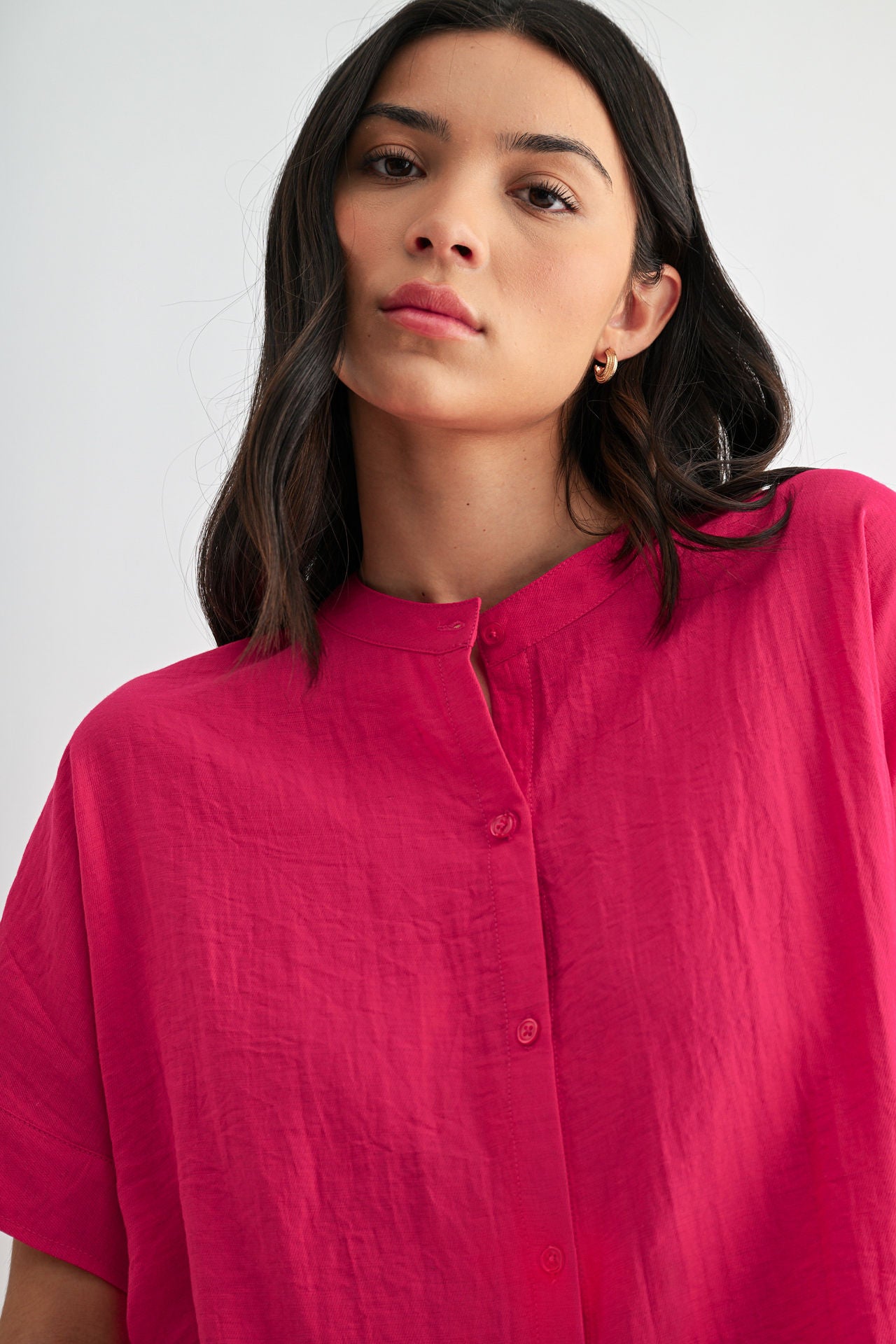 Bright Rose Relaxed Button Down Shirt