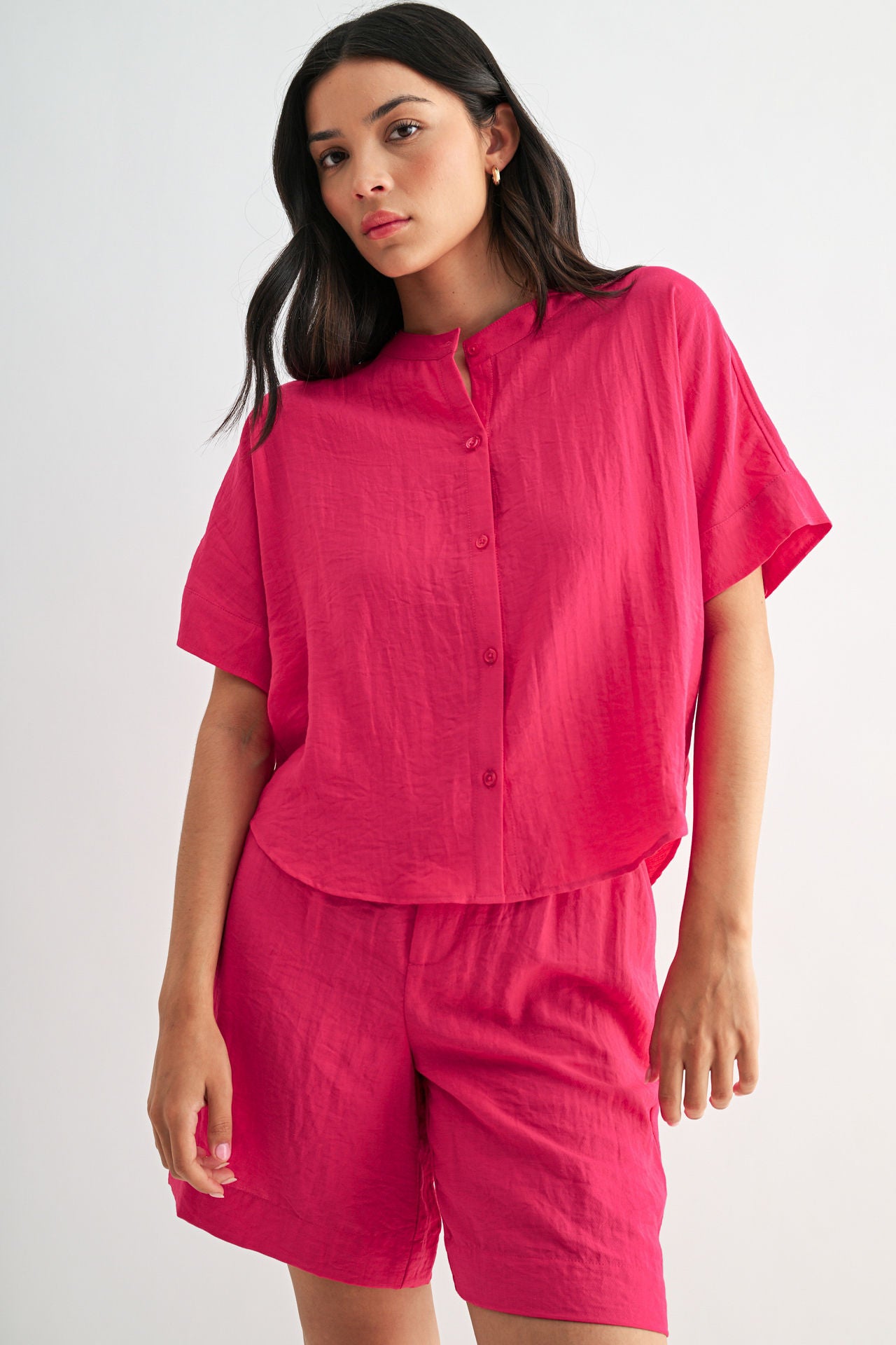 Bright Rose Relaxed Button Down Shirt