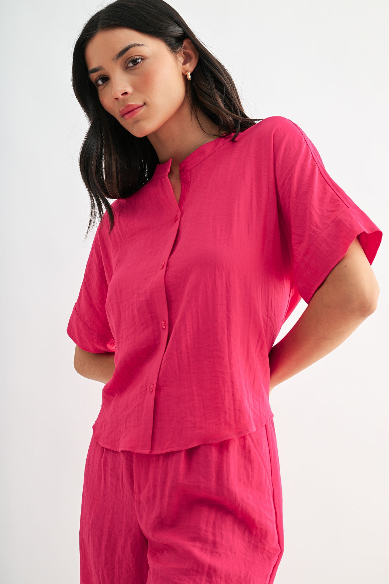 Bright Rose Relaxed Button Down Shirt