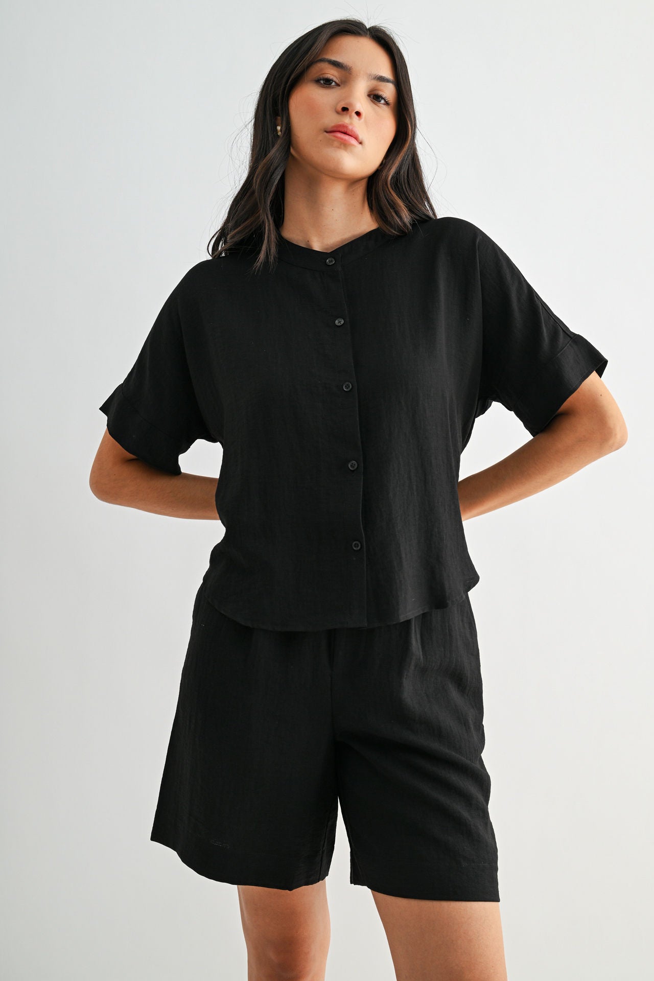 Black Relaxed Button Down Shirt