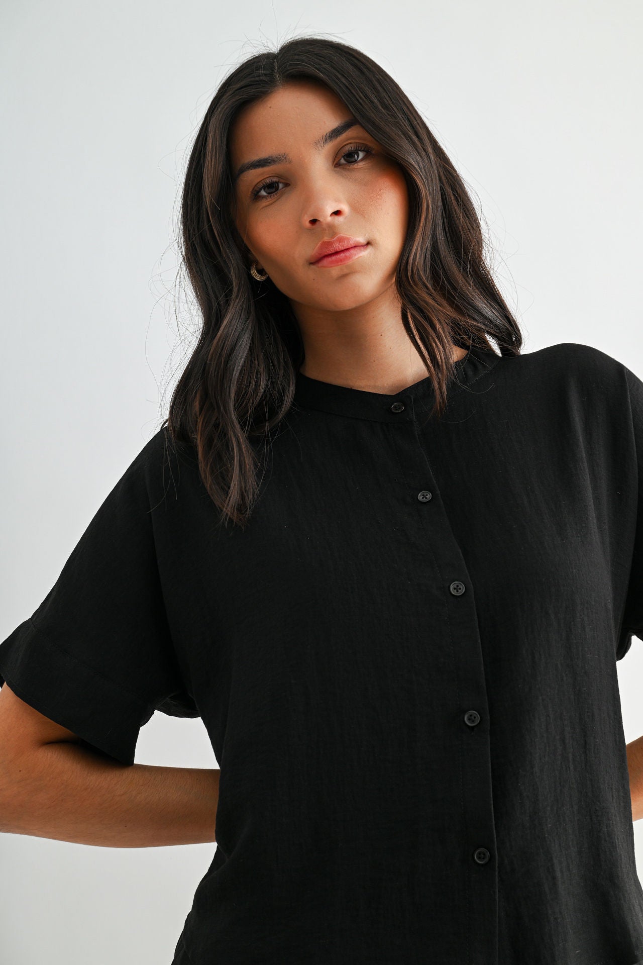 Black Relaxed Button Down Shirt