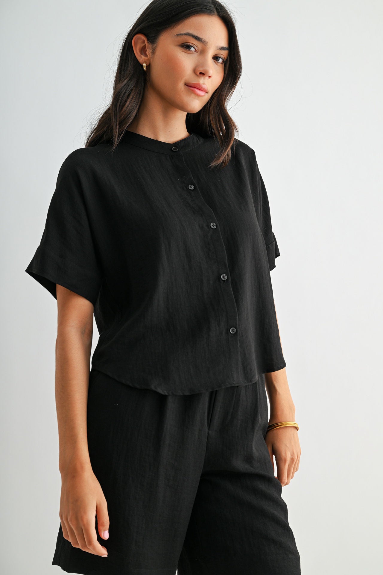 Black Relaxed Button Down Shirt