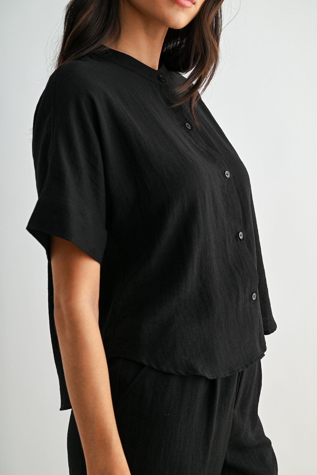 Black Relaxed Button Down Shirt