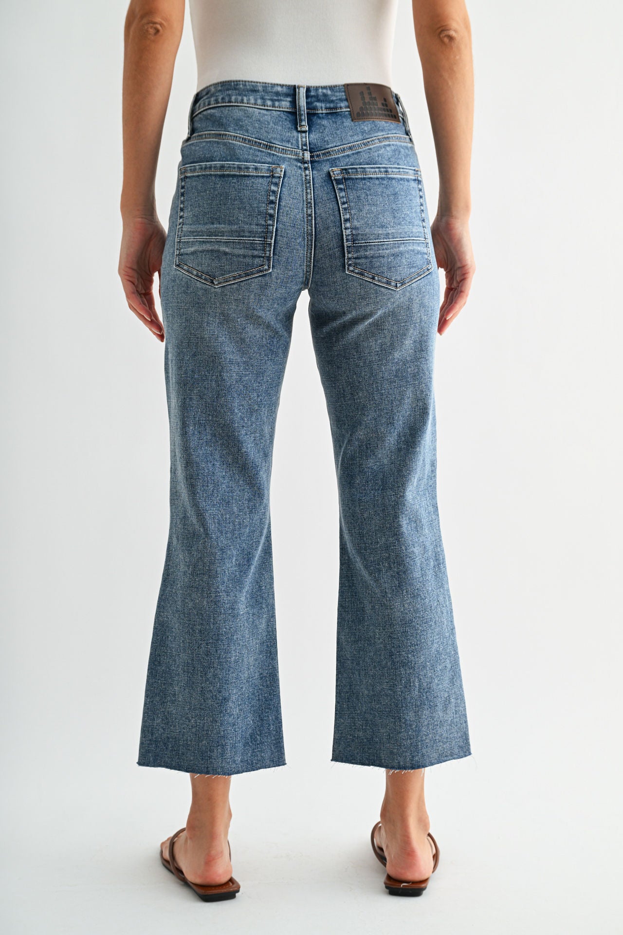 Vintage Whisker Cropped Flare Leg Jeans