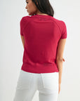 Bright Rose Short Sleeve Sweater