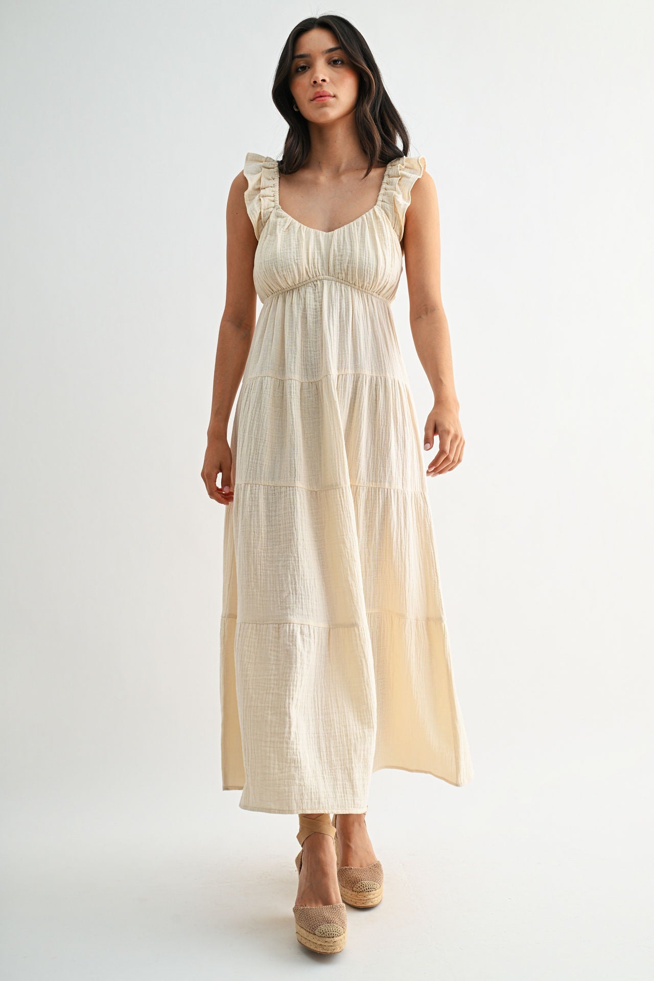 Pearl Empire Waist Tiered Maxi Dress