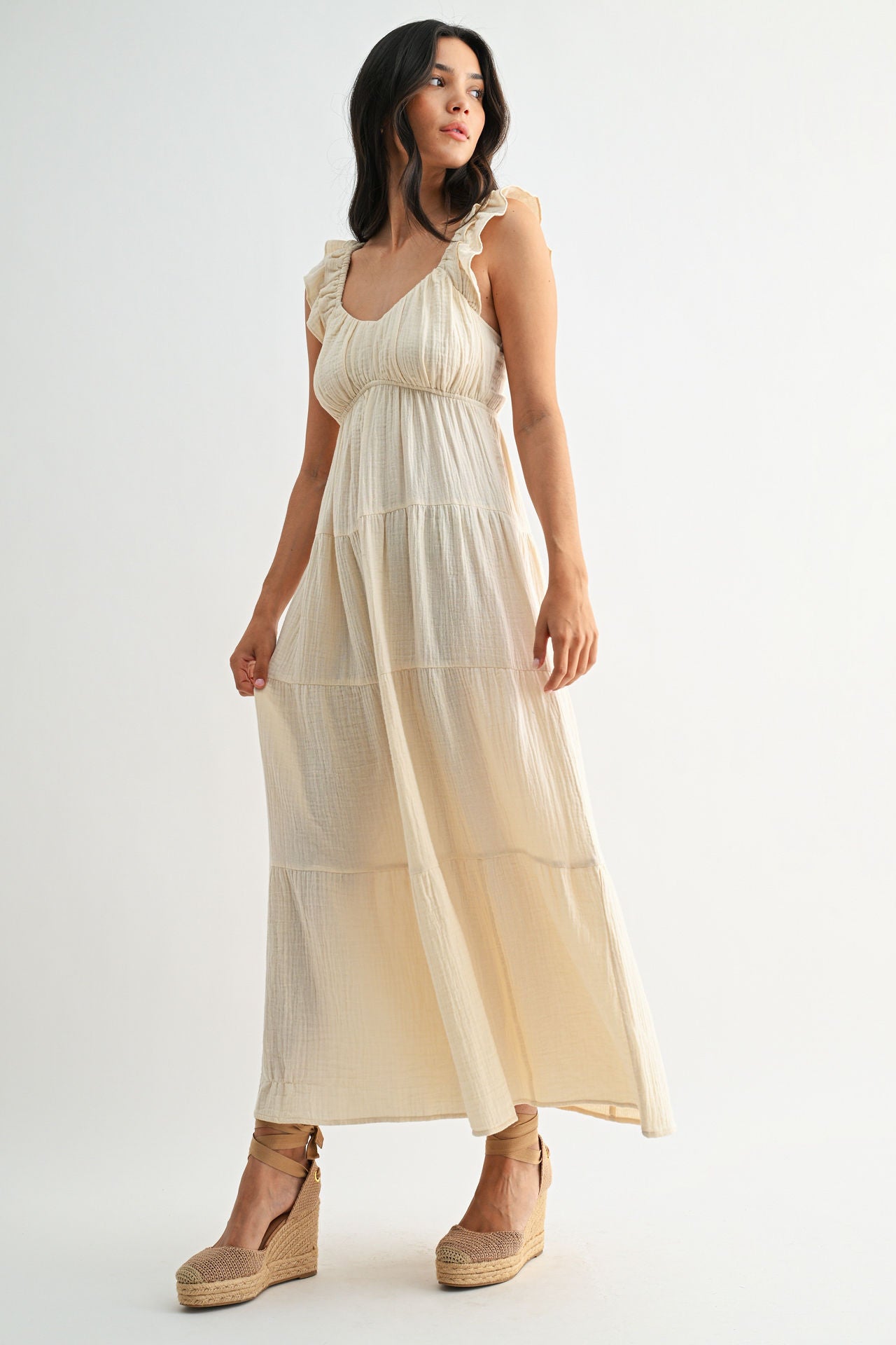 Pearl Empire Waist Tiered Maxi Dress