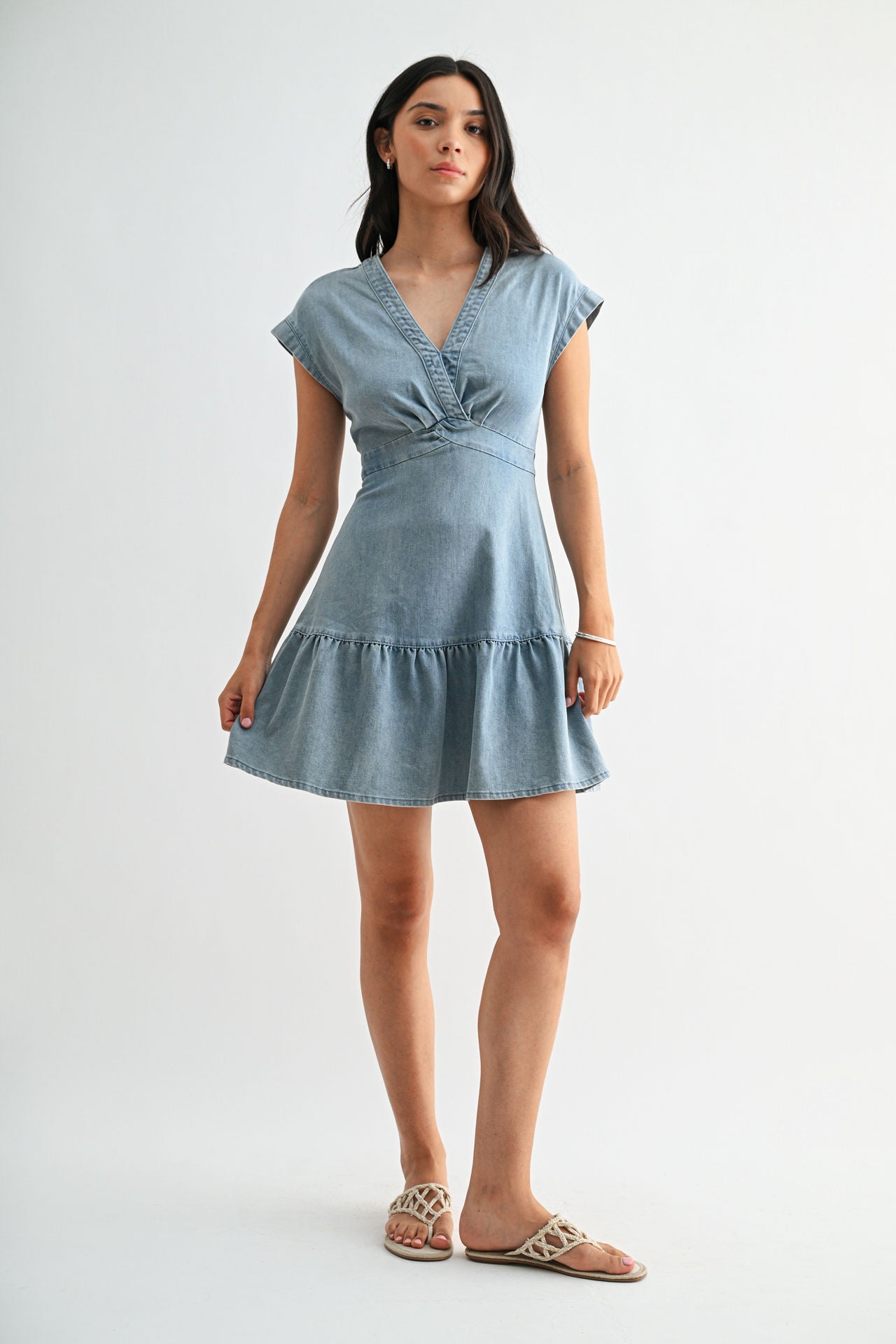 Light Indigo Denim Tiered Denim Dress