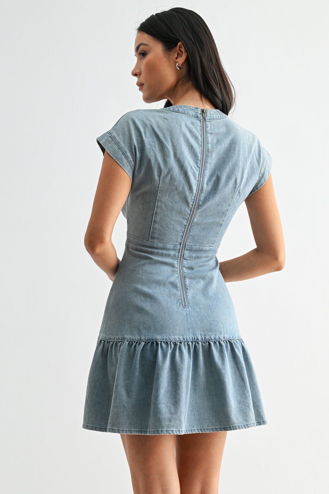 Light Indigo Denim Tiered Denim Dress