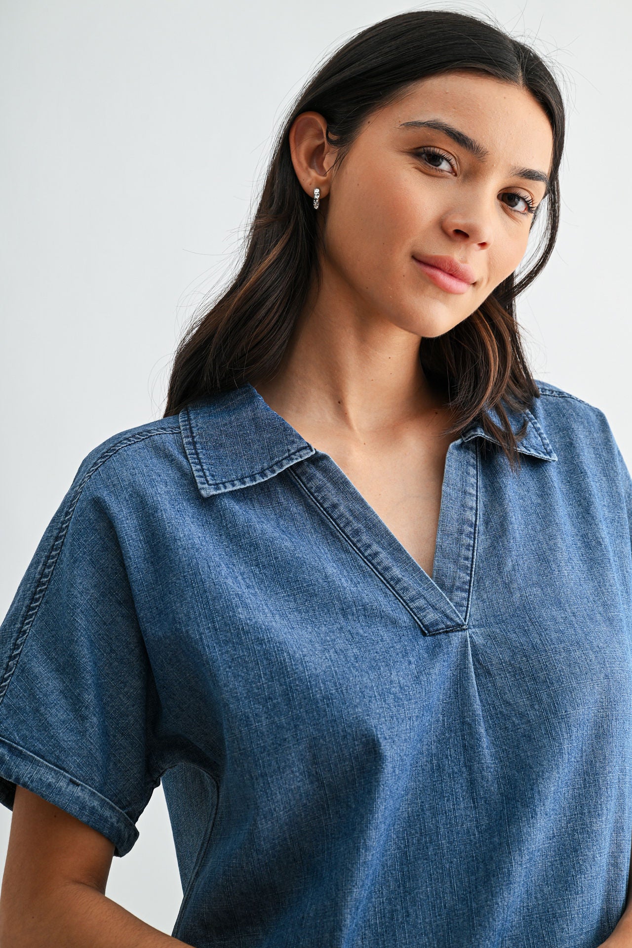 denim dress for women short sleeve Medium Wash Short Sleeve Denim Mini Dress Madida Clothing