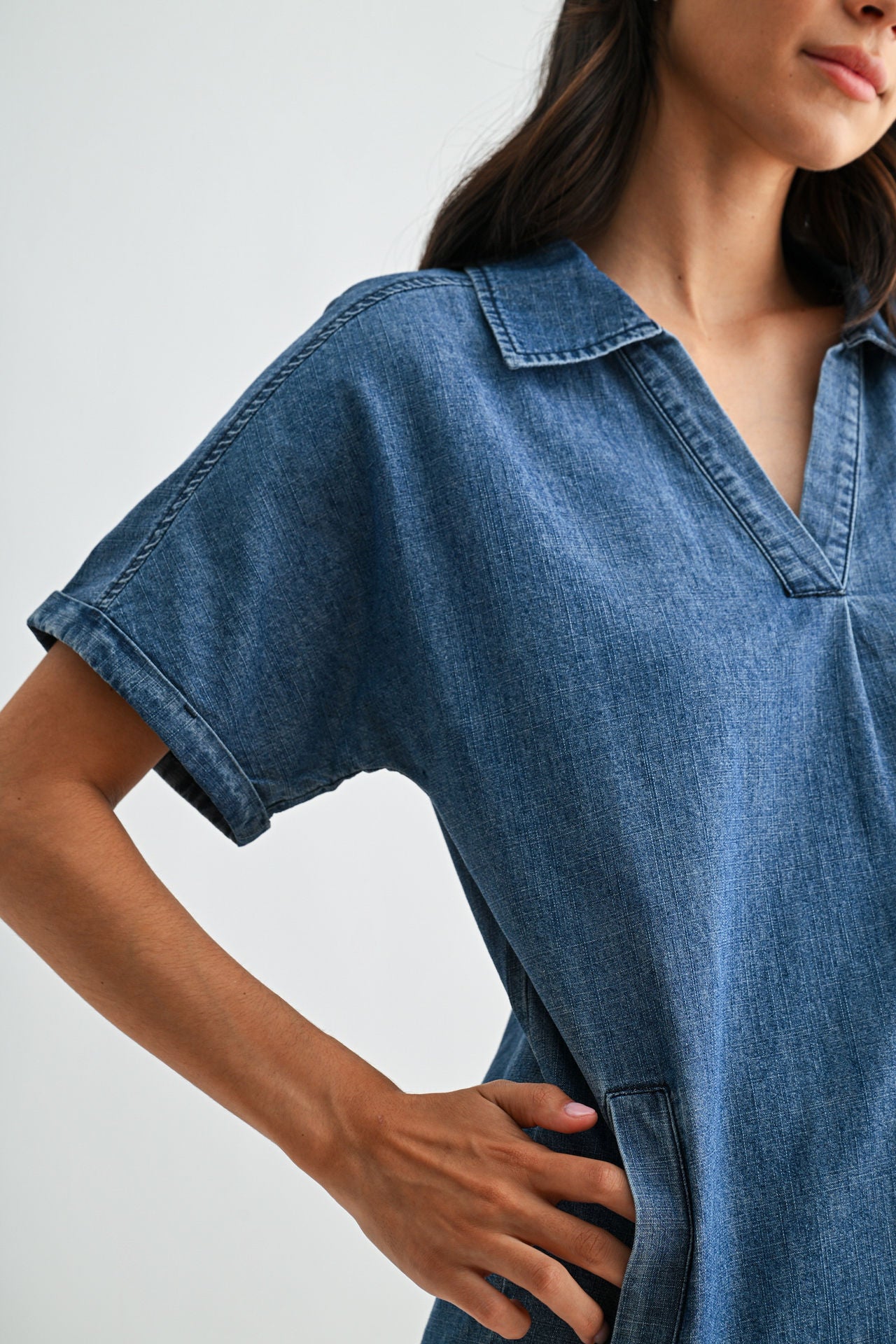 Vintage Wash Short Sleeve Denim Dress
