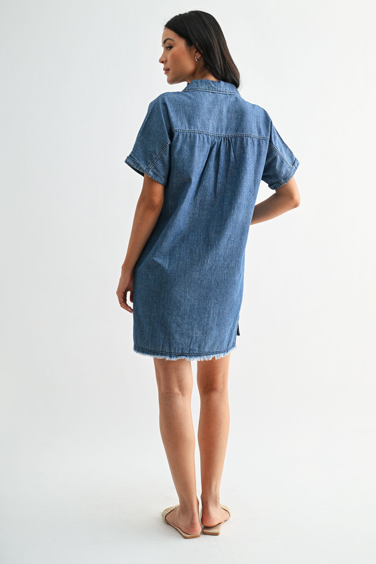 short sleeve denim dresses for women Ready to Charm Medium Wash Short Sleeve Denim Mini Dress