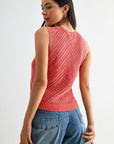 Sleeveless Acid Wash Crochet Top Red