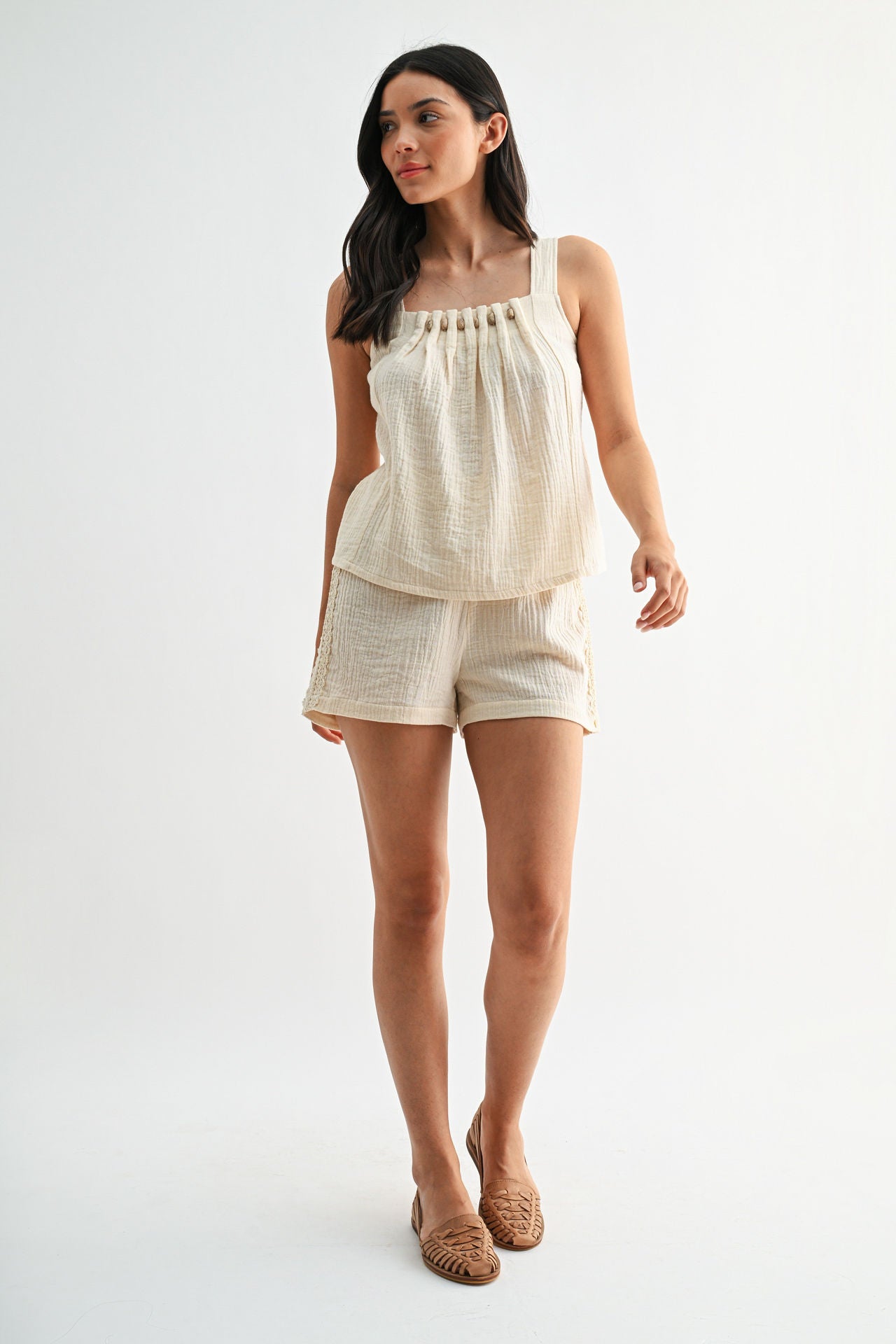 Pearl Beaded Neck A-Line Top