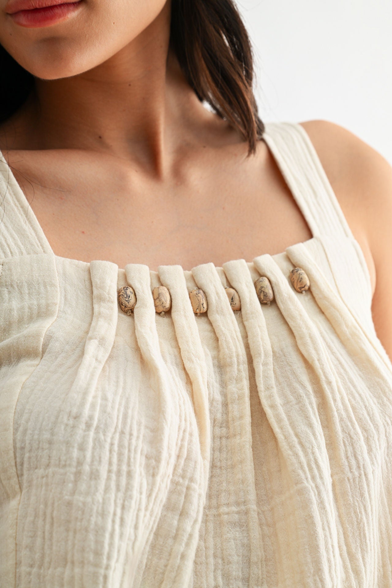 Pearl Beaded Neck A-Line Top