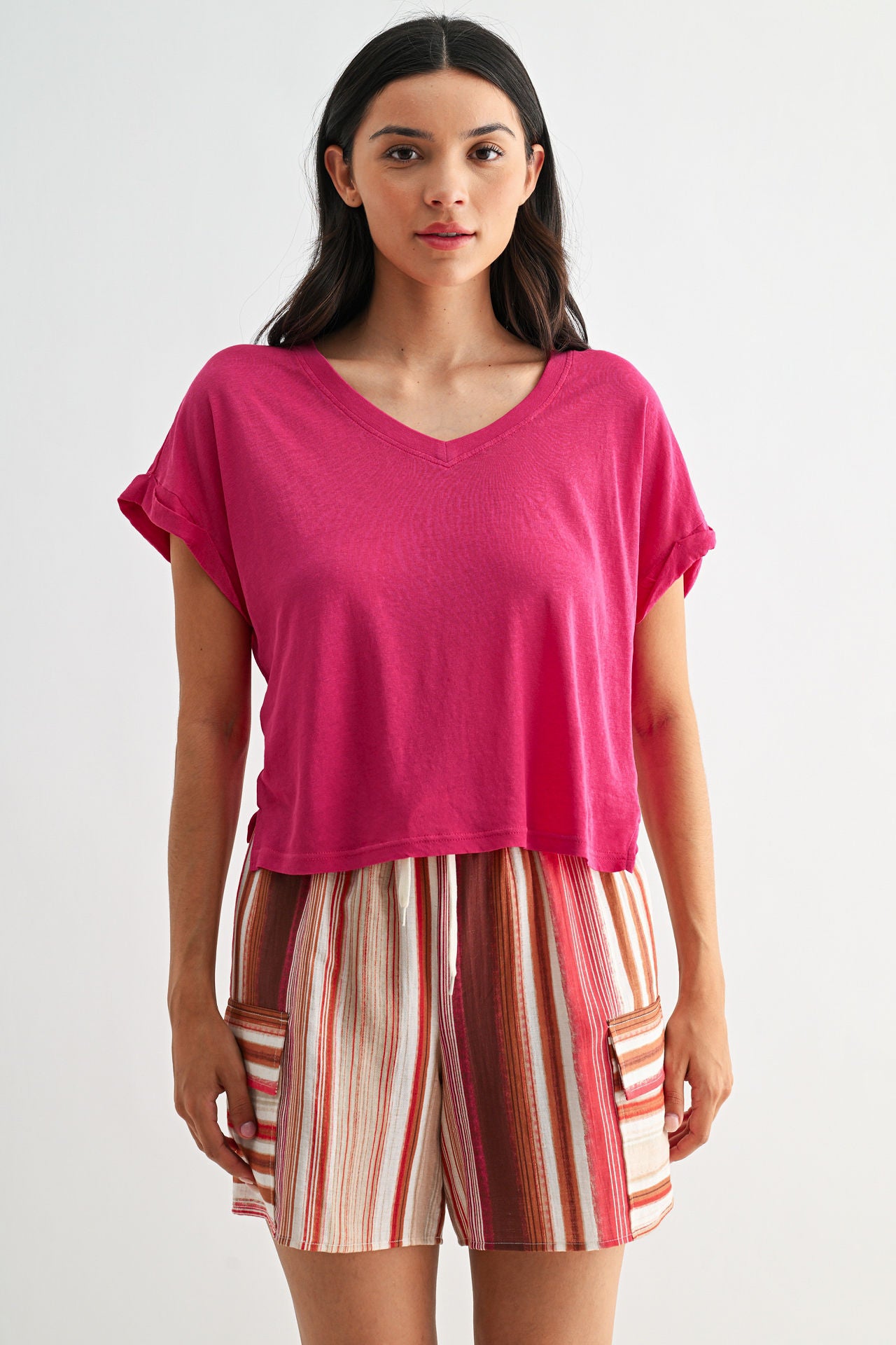 Bright Rose V-Neck Tee