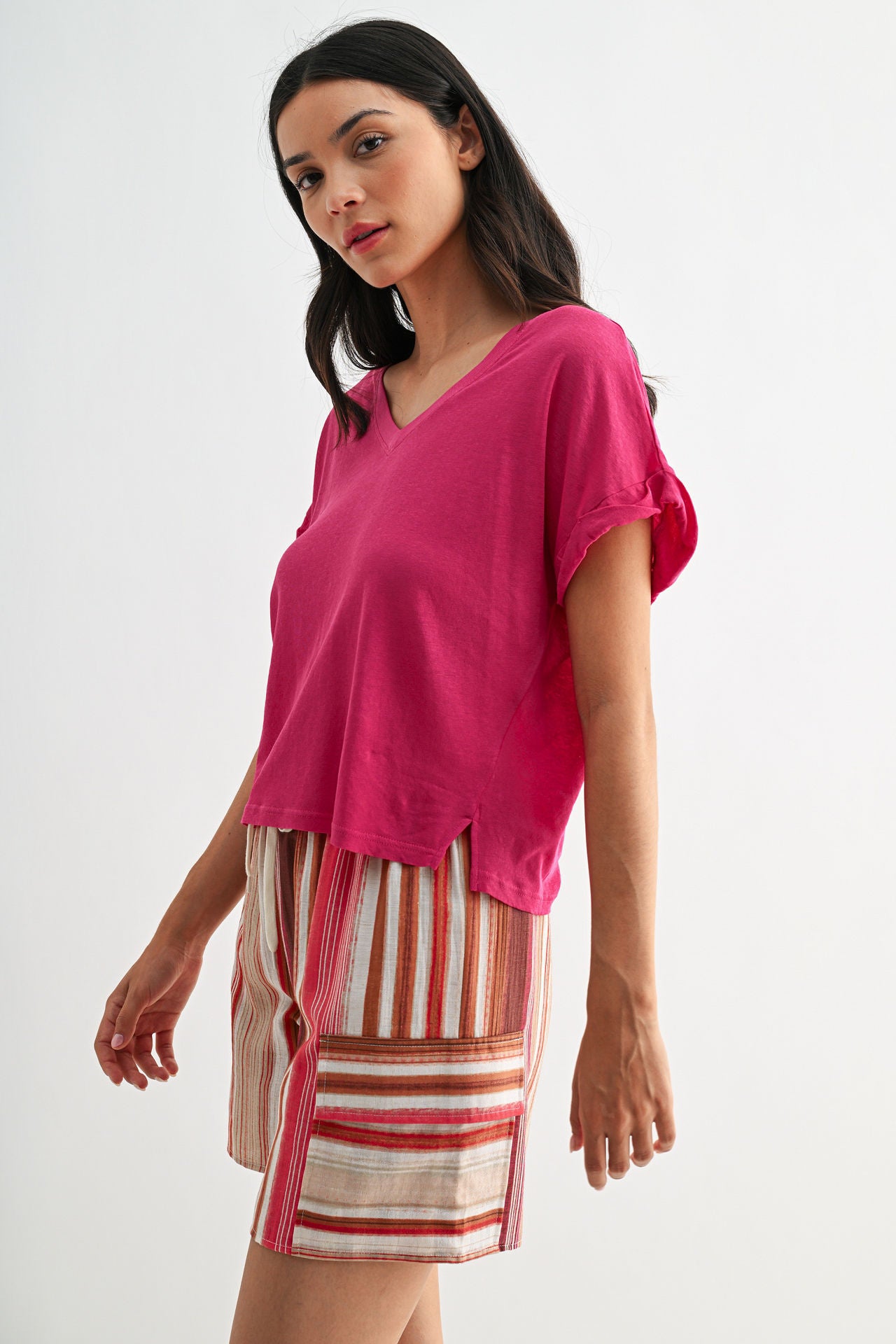 Bright Rose V-Neck Tee