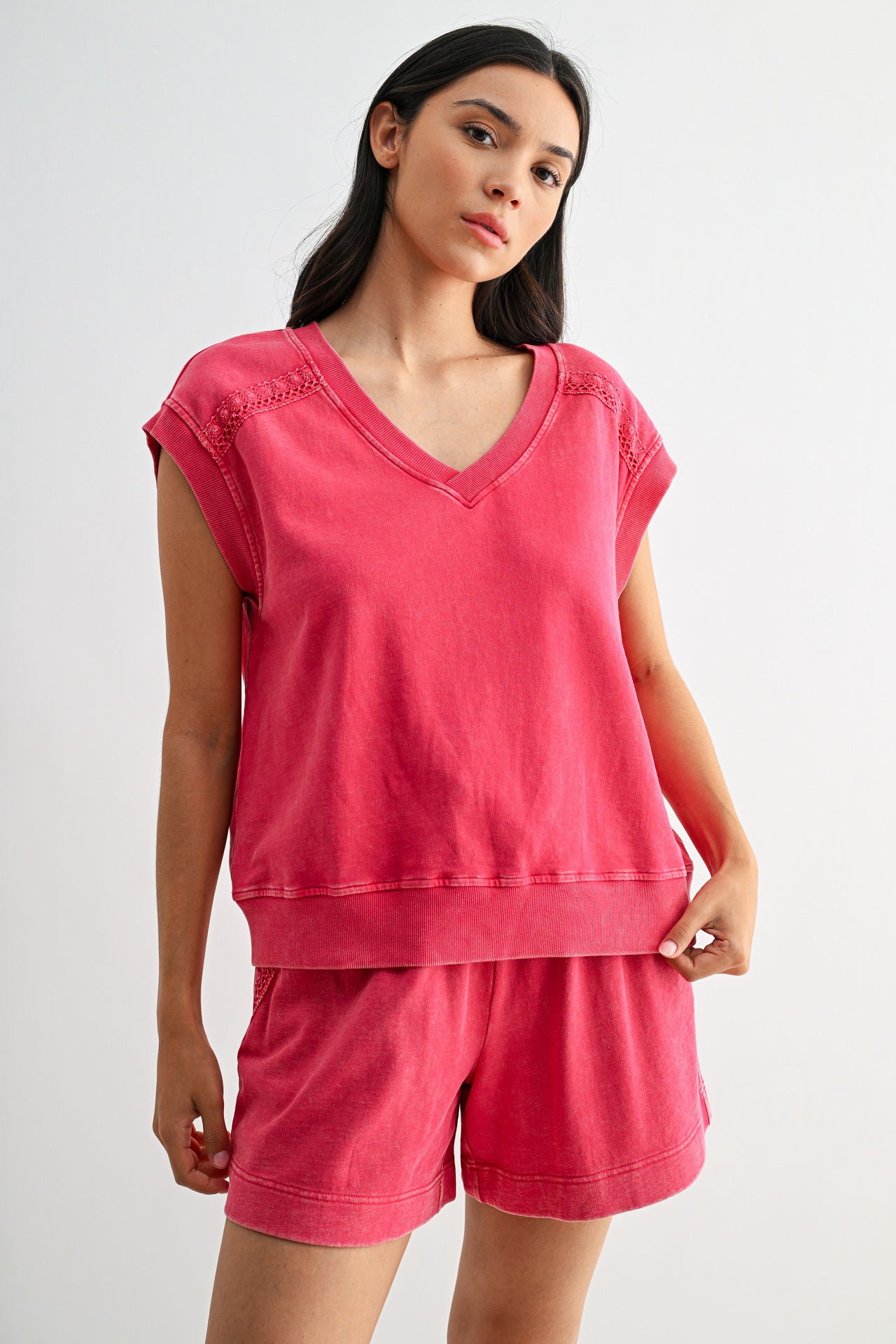 Bright Rose Crochet Detail Muscle Tee