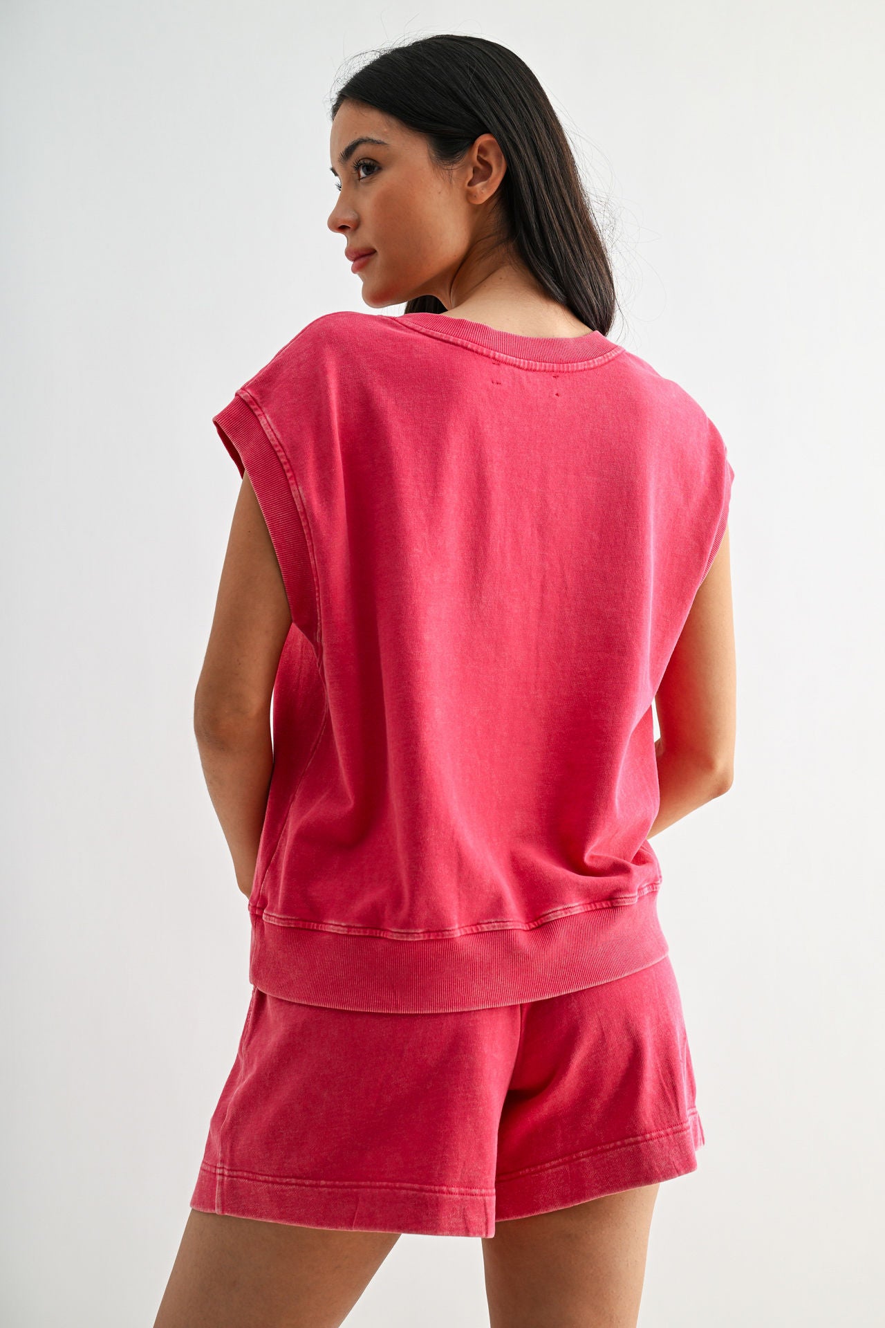 Bright Rose Crochet Detail Muscle Tee