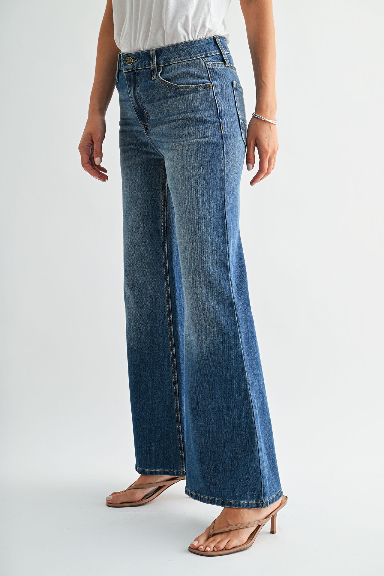 Antique Indigo Whisker Wash Bond Wide Leg Jeans