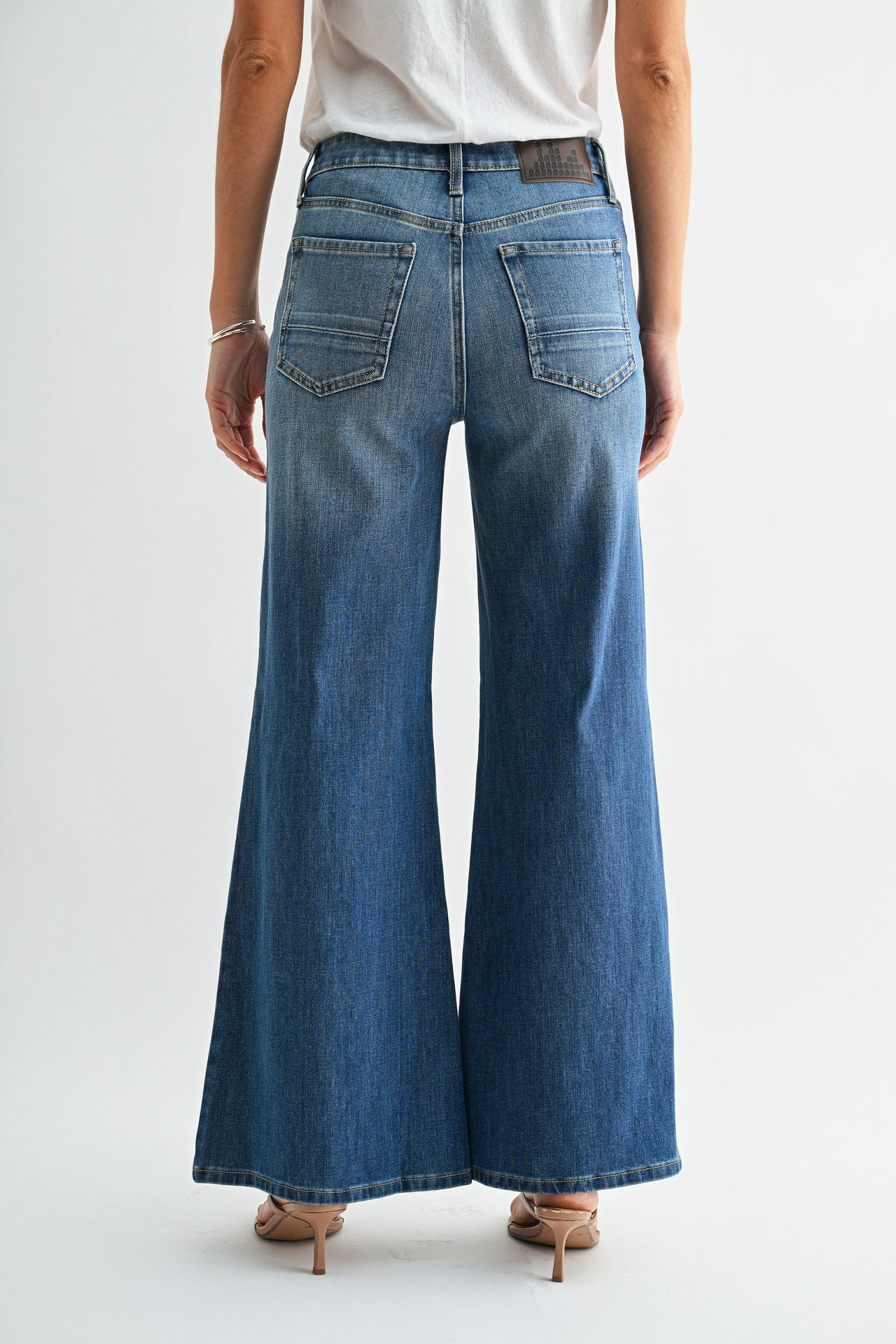 Antique Indigo Whisker Wash Bond Wide Leg Jeans