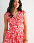 Red Multi Print Print Tiered V-Neck Maxi Dress