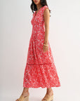 Red Multi Print Print Tiered V-Neck Maxi Dress