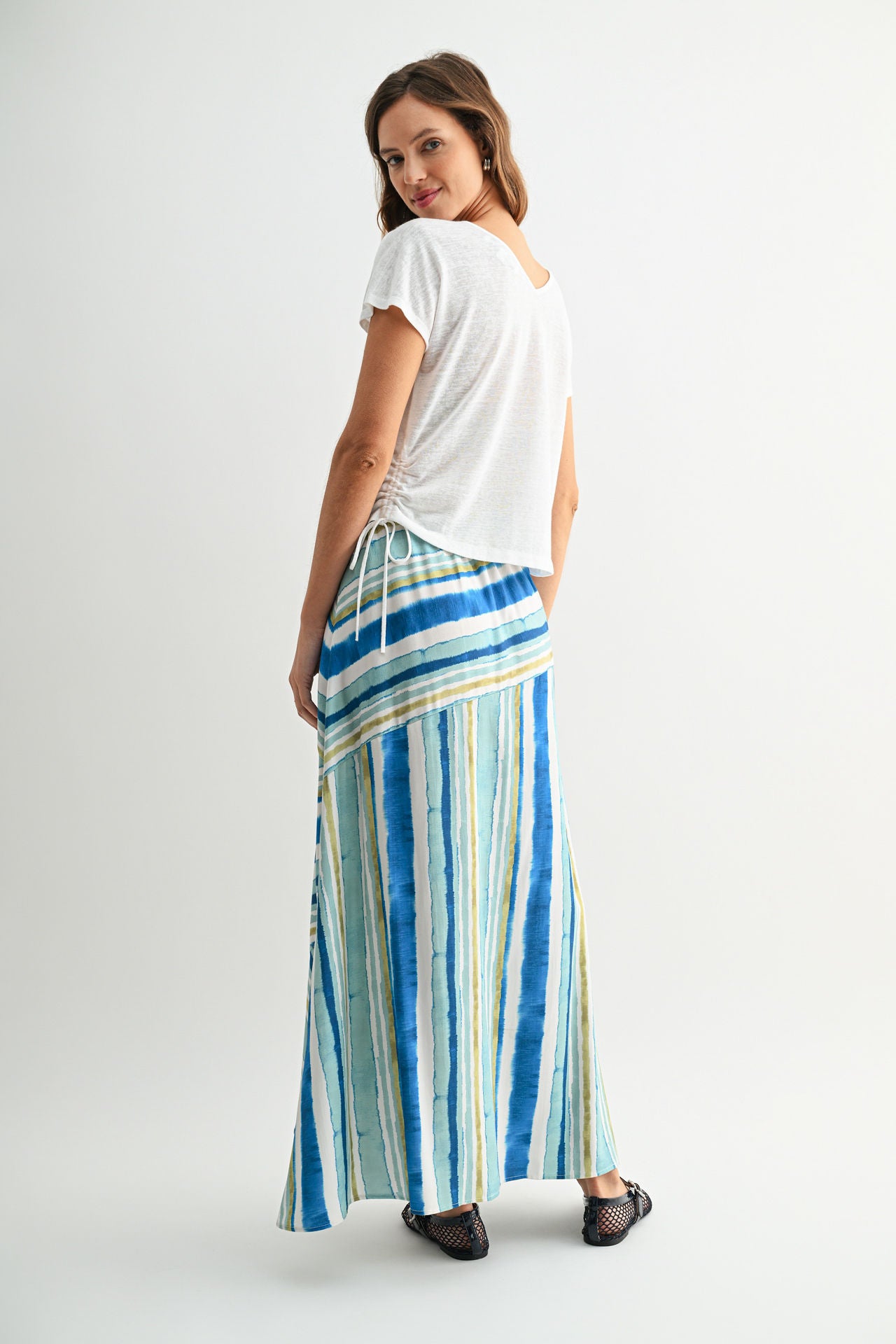 Cadet Blue Spliced Print Maxi Skirt