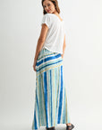 Cadet Blue Spliced Print Maxi Skirt