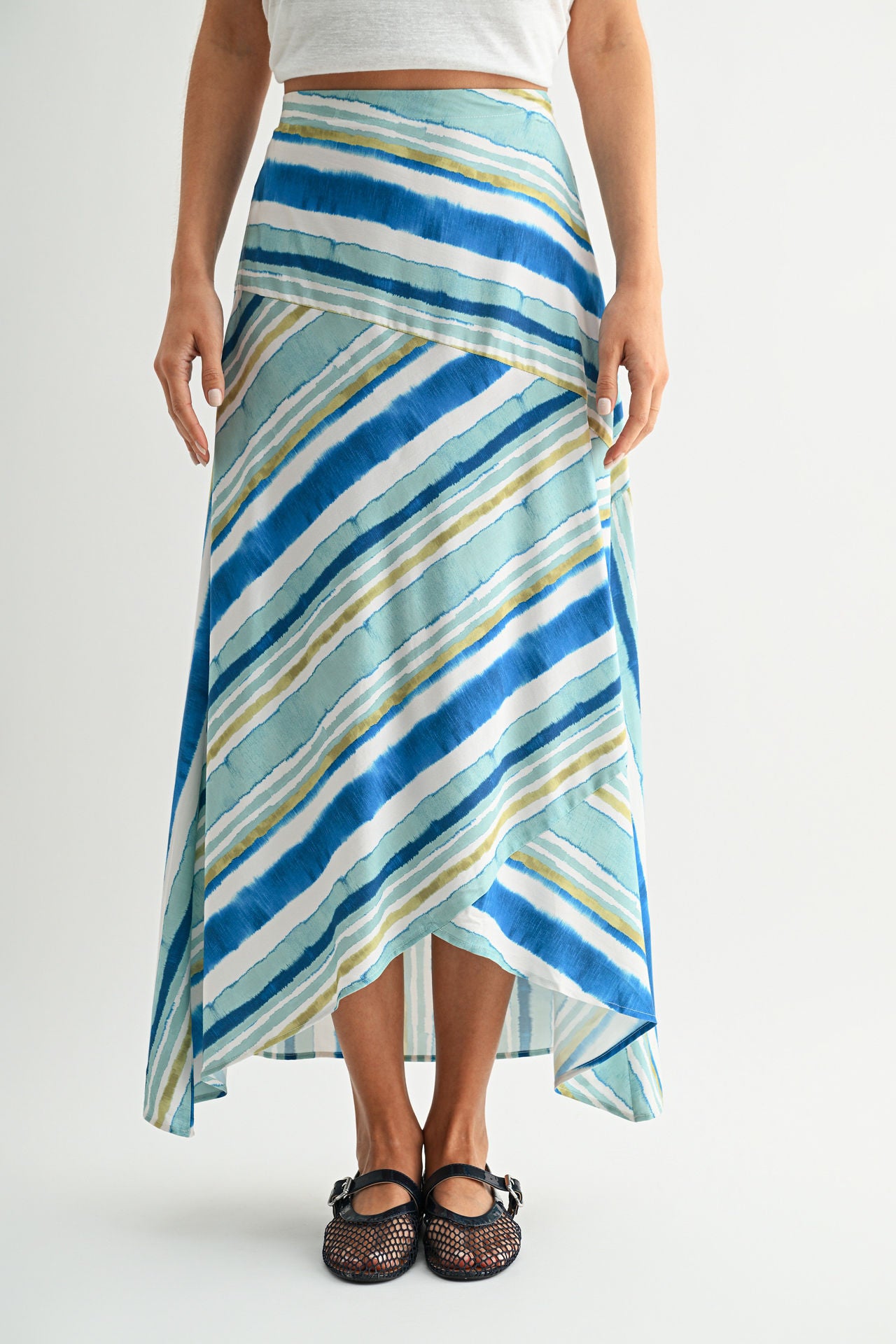 Cadet Blue Spliced Print Maxi Skirt