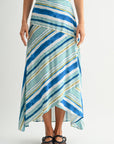 Cadet Blue Spliced Print Maxi Skirt