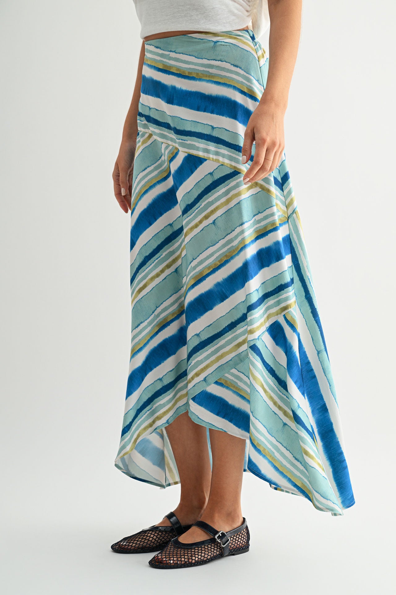 Cadet Blue Spliced Print Maxi Skirt